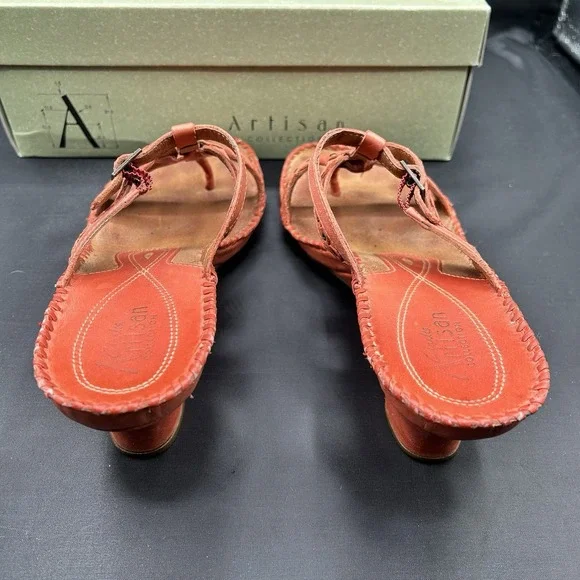 Clarks Artisan Sago Wedge Sandals Womens Size 8.5 Mango Leather Grommeted Straps - Picture 4 of 15